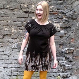 Refashioned feather print mini dress (S/M)